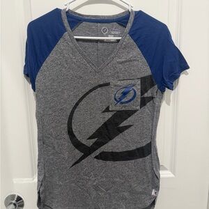 NHL Tampa Lightning: Gray and Blue V-Neck Graphic T-Shirt